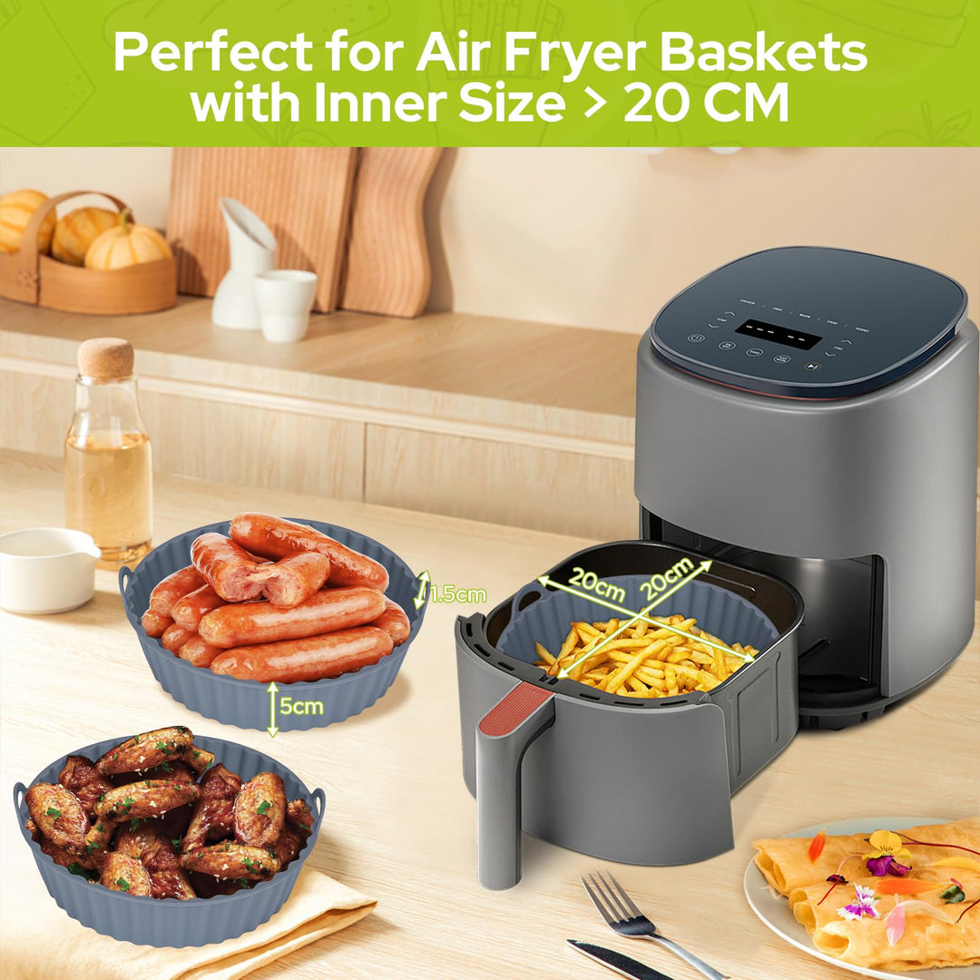 Alyvisun Air Fryer Silicone Liners, 3PCS Reusable Airfryer Basket Baking Tray Inserts Versatile Round Rack Pot for Microwave, Oven, Grey