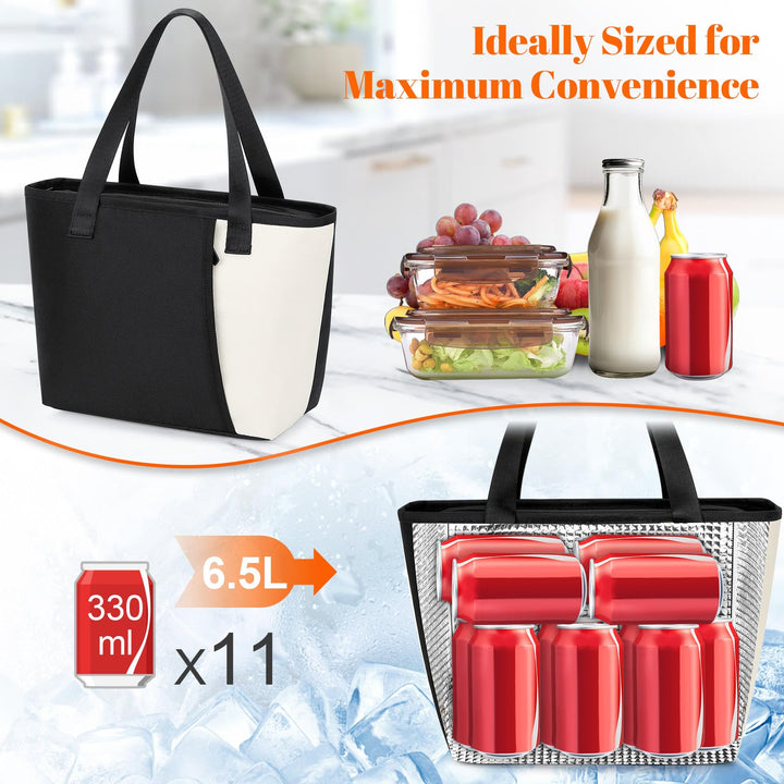 Alyvisun Lunch Bags For Women, Reusable Leakproof Insulated Lunch Bag, 6.5L Lunch Box Bag For School, Outdoor Picnic, Work (Black)