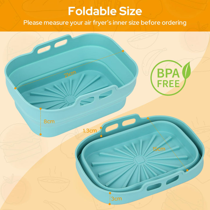 Alyvisun Air Fryer Silicone, 2PCS Reusable Dual Airfryer Accessories Liner Foldable Baking Rack Moulds Rectangular Basket Versatile Non Stick Tray (Blue)