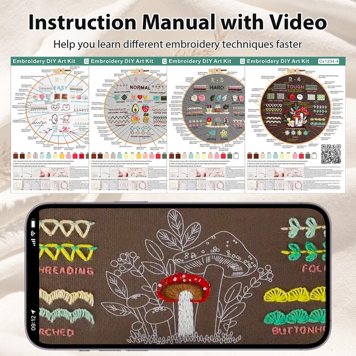 VynyQoo 4pcs Embroidery Kits for Beginners, Embroidery Kit for Adults, Embroidery Starter Kit to Learn 40 Different Stitches, DIY Craft Embroidery Set with Video Tutorial and Instruction