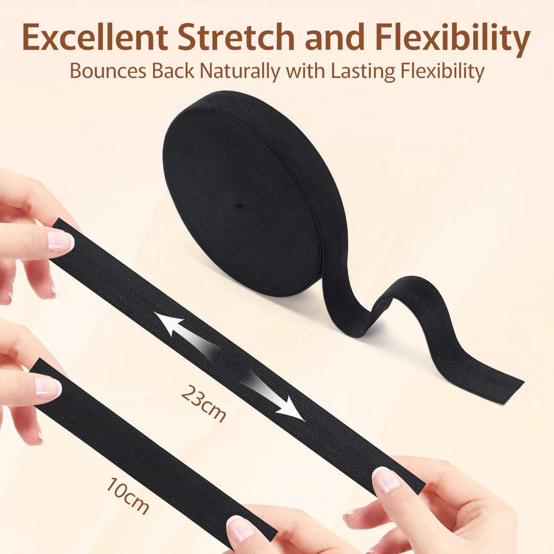 VynyQoo 20mm Elastic for Sewing, 2 Rolls 12m Long Thick Elastic Bands, White Elastic and Black Elastic for Crafts, Sewing, DIY Projects and Clothing