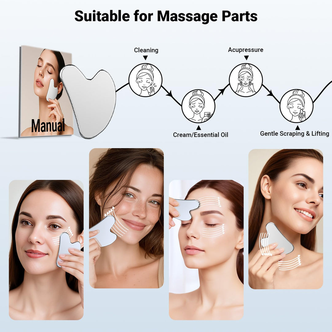 Alyvisun Gua Sha Stainless Steel, Gua Sha Tool Skin Depuffing, Cold Uplift Facial Massage Board with Carrying Bag & Cleaning Cloth for Whole Body