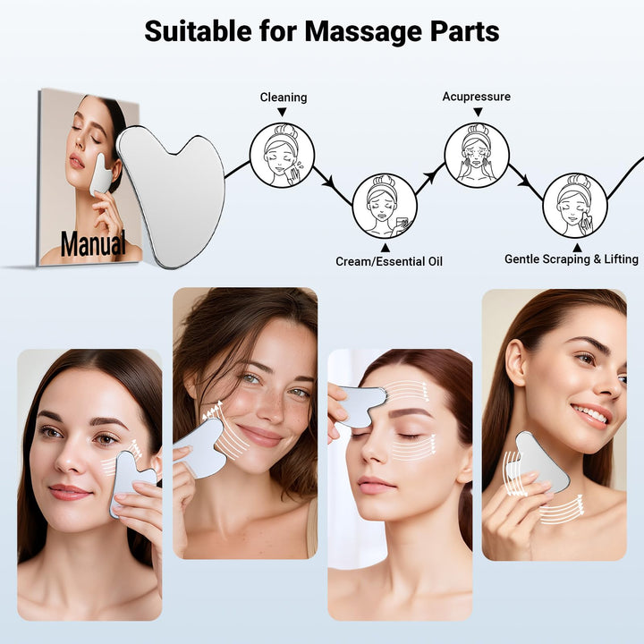 Alyvisun Gua Sha Stainless Steel, Gua Sha Tool Skin Depuffing, Cold Uplift Facial Massage Board with Carrying Bag & Cleaning Cloth for Whole Body