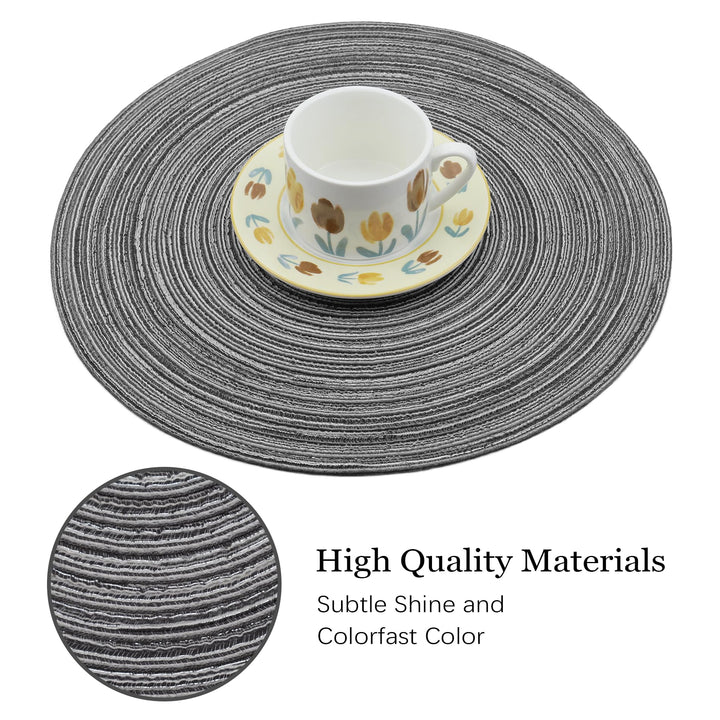 Braided Round Placemats Set of 6, Woven Washable Non-Slip Table Mats for Kitchen Dining, 15 Inch, Heat Resistant - Natural Fabric Indoor Outdoor Place Mats