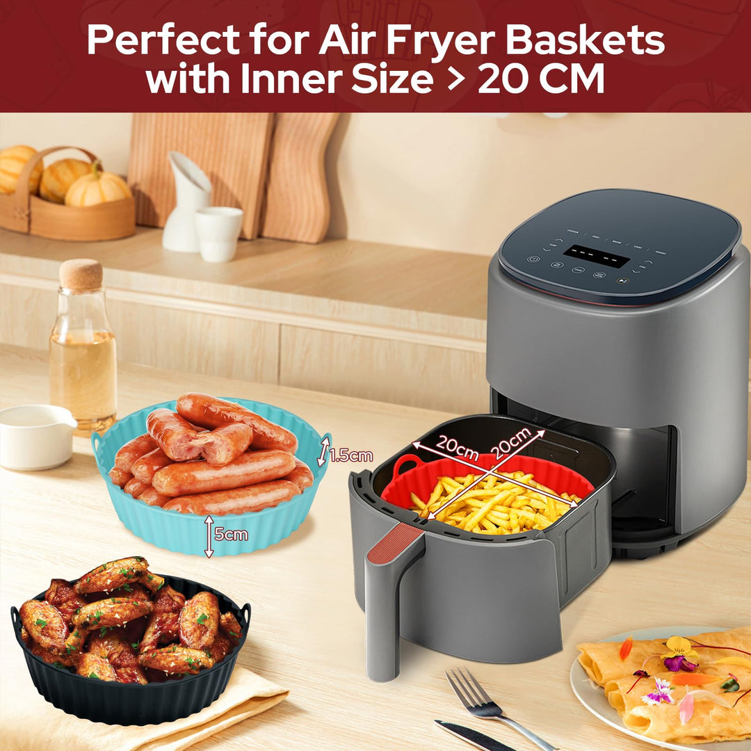 Alyvisun Air Fryer Silicone Liners, 3PCS Reusable Airfryer Basket Baking Tray Inserts Versatile Round Rack Pot for Microwave, Oven, Red+Black+Blue