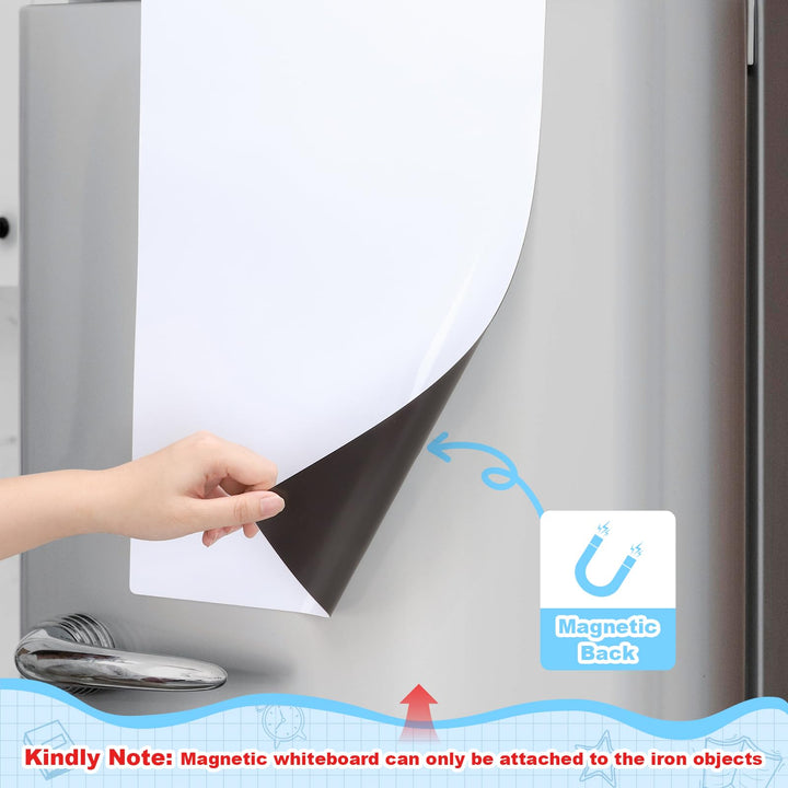 VynyQoo Magnetic Whiteboard for Fridge, 2-Pack A3 +A4 Dry Erase Magnet Boards with 6 Markers & 1 Eraser, Easy to Write and Wipe, Meal Weekly Planner for Home, Kitchen, Office, School