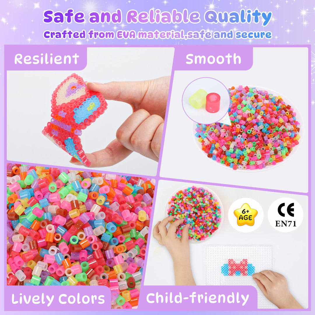 VynyQoo Glitter Iron Beads, 3200pcs 11 Colors Fuse Beads, 5mm Iron Beads for Kids 6+DIY Beads Set, Arts and Crafts Gifts for Birthday, New Year, Thanksgiving