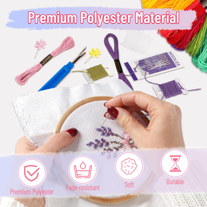 VynyQoo 120PCS Embroidery Threads Kits, 8m (6 Strand) Cross Stitch Threads, 102 Colours Embroidery Floss for Embroidery, DIY Crafts & Sewing Projects – Ideal for Adults & Beginners