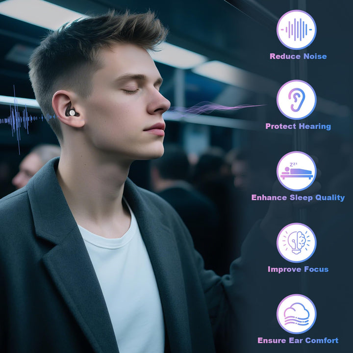 Alyvisun 2 Pair Noise Cancelling Ear Plugs for Sleep with Portable Storage Cases, Reusable Silicone Sleeping Ear Plugs and Ultra Soft Foam Earplugs in Different Sizes, Max 25dB