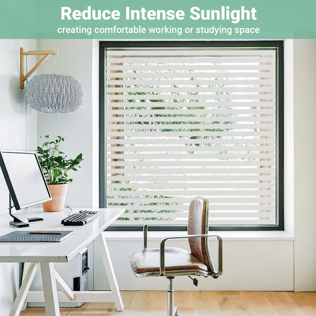 Alyvisun Frosted Stripe Window Film Privacy 44.5×220cm [Wider & Longer], Self-adhesive Privacy Film for Glass Windows with Static Cling for Home Office Bathroom