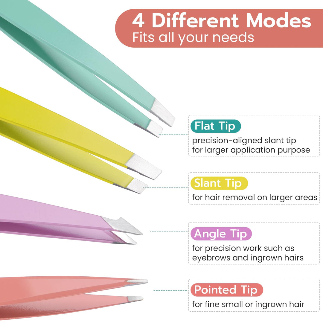 Alyvisun Pack of 5 Portable Tweezers, Professional Stainless Steel Tweezers, Eyebrow Plucking, Textured Non-Slip Coating, Suitable for Ingrown Hair for Men and Women (Multi-Colour)