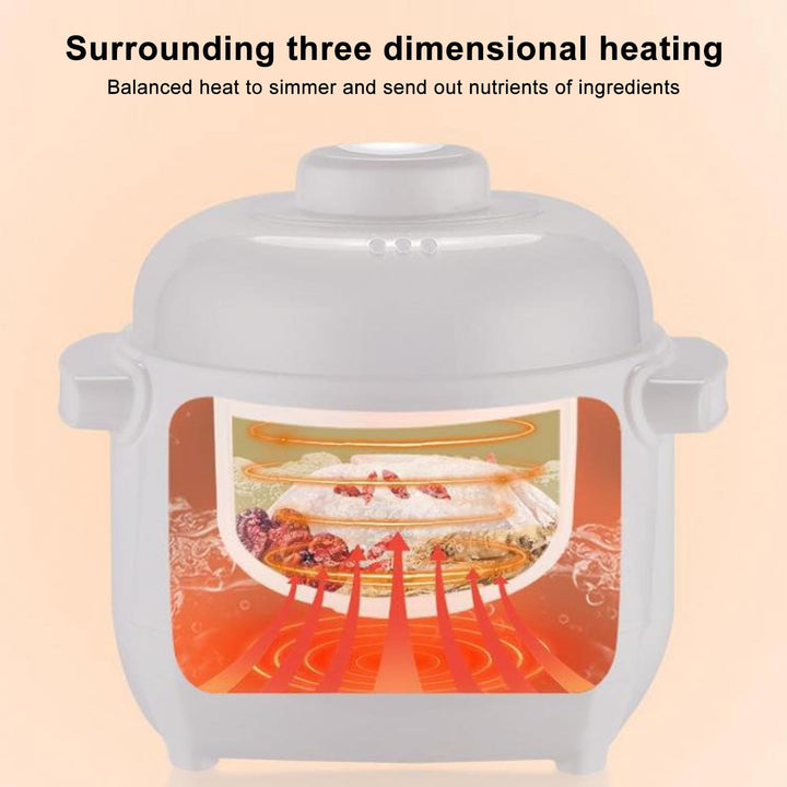 Electric Stew Pot, 1L 200W Appointment Timing Smart Slow Cooker with Steamer & Boil Dry, Automatic Mini Ceramic Pot with Lid, Digital Porridge Soup Pot for Home