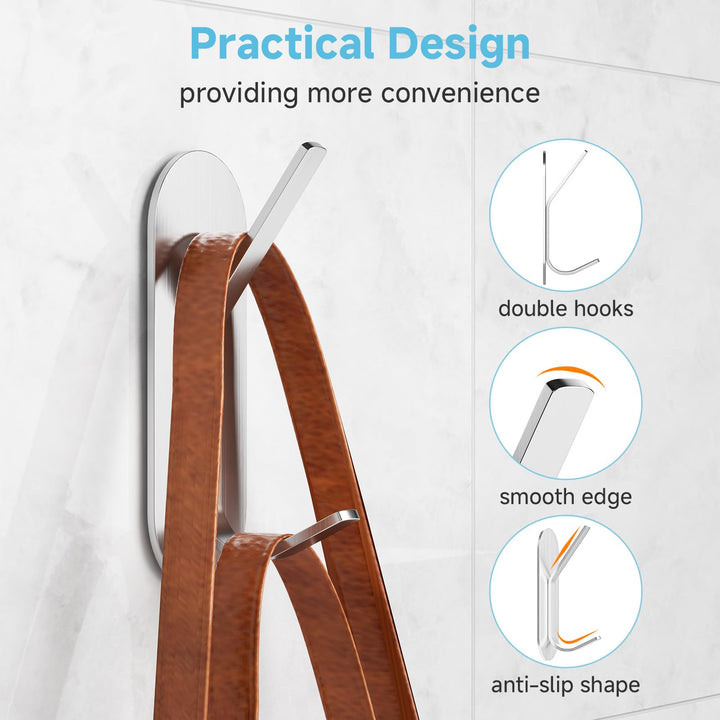 Alyvisun 5Pcs Self Adhesive Hooks, Stainless Steel Stick On Wall Hanging Hooks Heavy Duty, Strong Adhesive Sticky Hooks for Bathroom, Kitchen, Cupboard, Back of Door (Silver)