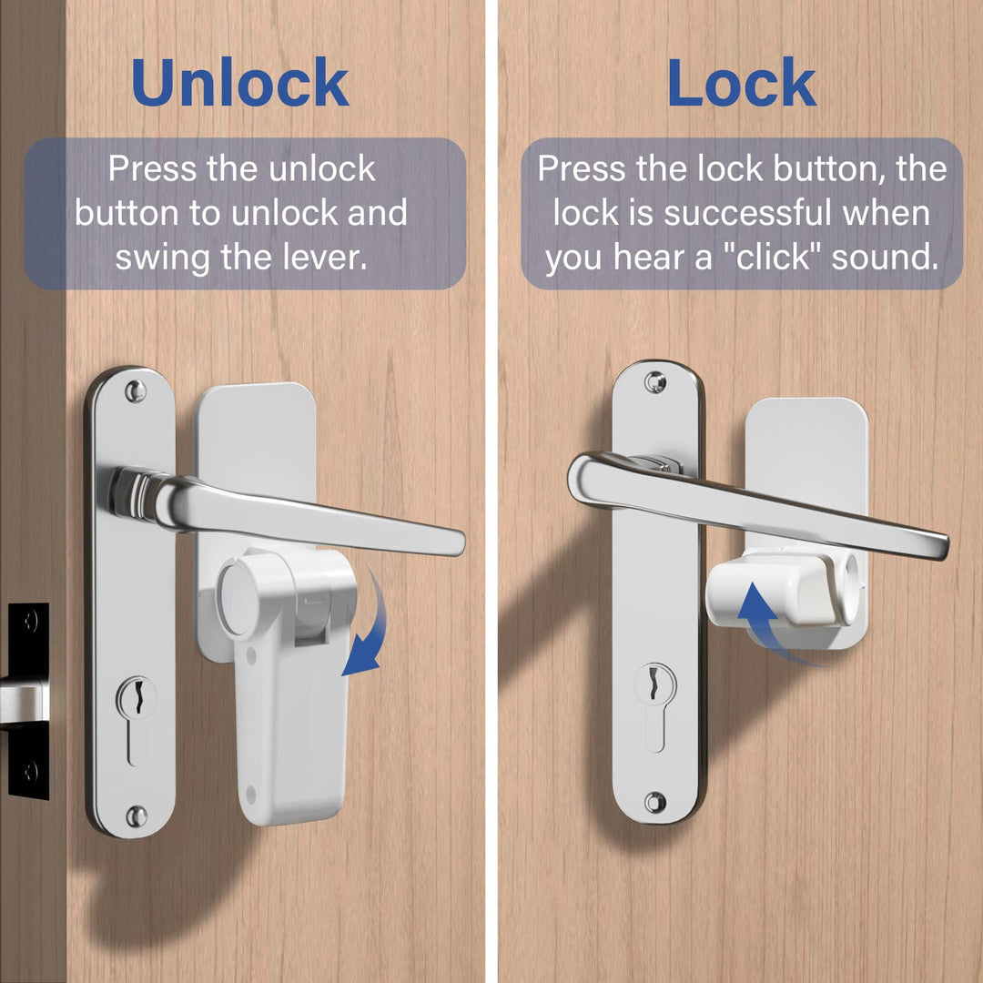 Alyvisun Door Handle Lock for Children, Baby Safety Door Lock Without Drilling, Self-Adhesive Door Lever Lock for Childproof & Petproof (2Pcs, White)