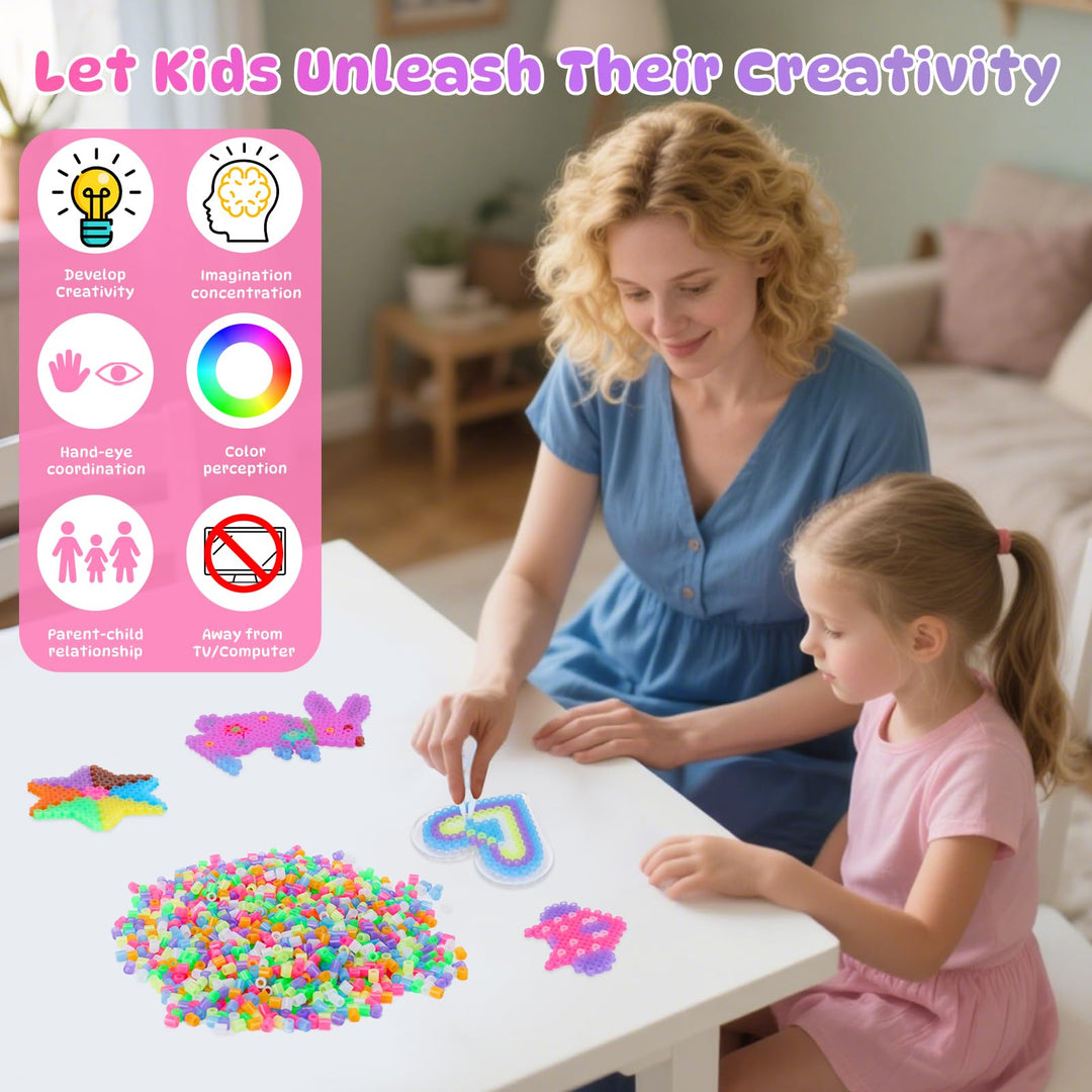 VynyQoo Luminous Fuse Beads, 3200pcs 7 Colors Glow in the Dark Beads, 5mm Iron Beads for Kids 6+DIY Hammer Beads, Arts and Crafts Gifts for Birthday, New Year, Thanksgiving