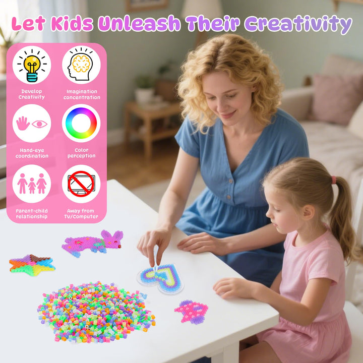 VynyQoo Luminous Fuse Beads, 3200pcs 7 Colors Glow in the Dark Beads, 5mm Iron Beads for Kids 6+DIY Hammer Beads, Arts and Crafts Gifts for Birthday, New Year, Thanksgiving