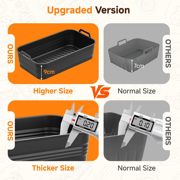 Alyvisun Silicone, 3PCS Airfryer Liners Foldable Baking Trays Reusable Rack Versatile Accessories Baskets Rectangle Inserts for 10L/10.4L Air Fryer