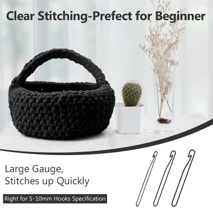 VynyQoo Tshirt Yarn for Crocheting, Crochet Yarn 105m 300g, Chunky Knitting Yarn, Width 2cm Elastic T-Shirt Yarn for Beginners to Crochet Bag, Blanket, Basket, DIY Projects, Home Decor (Black)