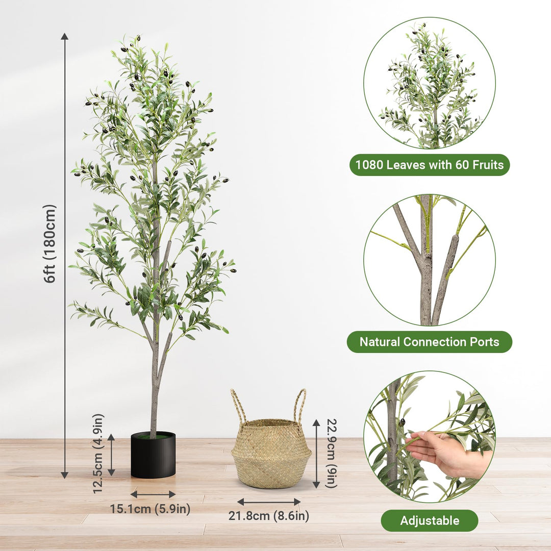 Alyvisun Faux Tree with Lifelike Olive Leaves & Stable Cement Weight Thickened Bottom Base, Green, 180cm