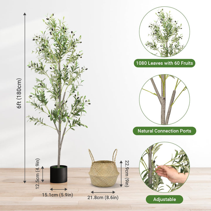 Alyvisun Faux Tree with Lifelike Olive Leaves & Stable Cement Weight Thickened Bottom Base, Green, 180cm
