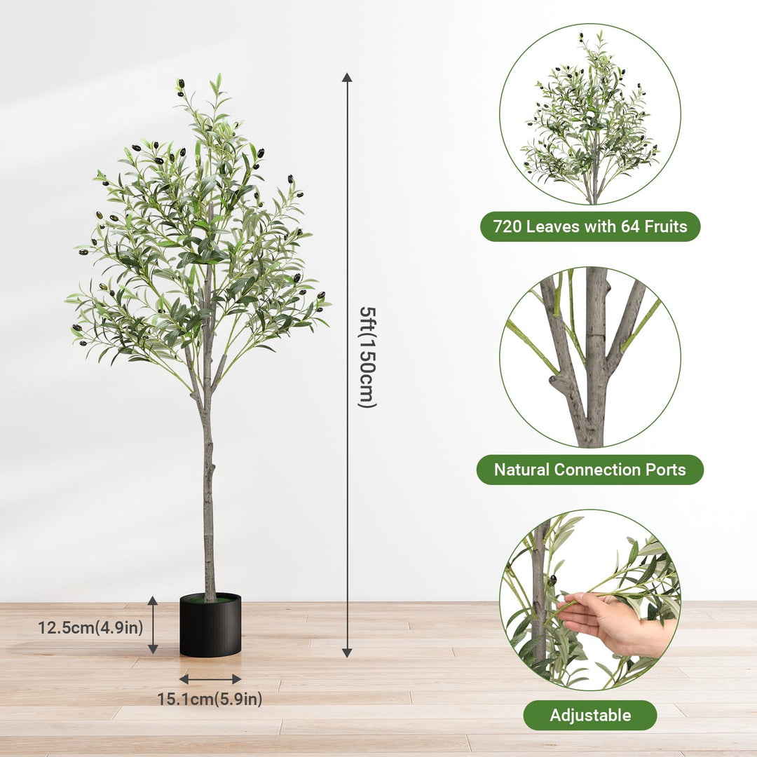 Alyvisun Faux Tree with Lifelike Olive Leaves & Stable Cement Weight Thickened Bottom Base, Green, 150cm