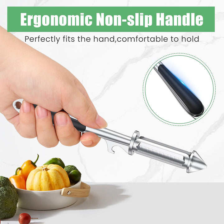 Alyvisun Universal Potato Peeler for Kitchen, 3 in 1 Peeler/Julienne Slicer/Bottle Opener, Sharp Vegetable and Fruit Peeler with Swivel Blade and Ergonomic Handle, Zinc Alloy