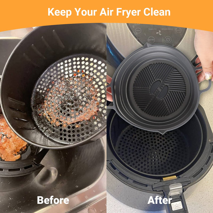 Alyvisun Air Fryer Liner Silicone Reusable Airfryer Basket Foldable Kitchen Pot Accessories Versatile Round Baking Pan for Microwave, Oven (Grey)