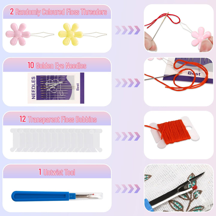 VynyQoo 120PCS Embroidery Threads Kits, 8m (6 Strand) Cross Stitch Threads, 102 Colours Embroidery Floss for Embroidery, DIY Crafts & Sewing Projects – Ideal for Adults & Beginners