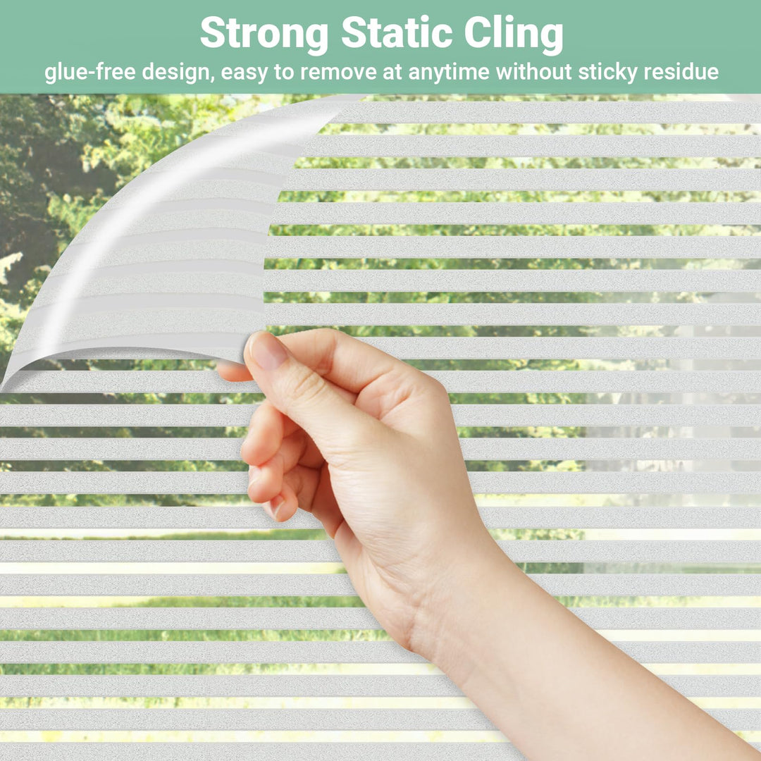 Alyvisun Frosted Stripe Window Film Privacy 44.5×220cm [Wider & Longer], Self-adhesive Privacy Film for Glass Windows with Static Cling for Home Office Bathroom
