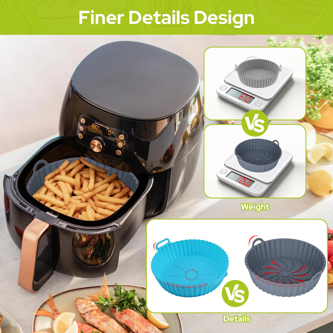 Alyvisun Air Fryer Silicone Liners, 3PCS Reusable Airfryer Basket Baking Tray Inserts Versatile Round Rack Pot for Microwave, Oven, Grey
