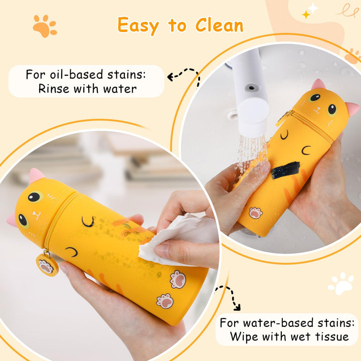 VynyQoo Pencil Case Kawaii Silicone, Pencilcase Expandable 2 in 1, Cute Pen Case, Zippered Pen Pouch for Kids, Desk Table Pen Holder Multifunctional