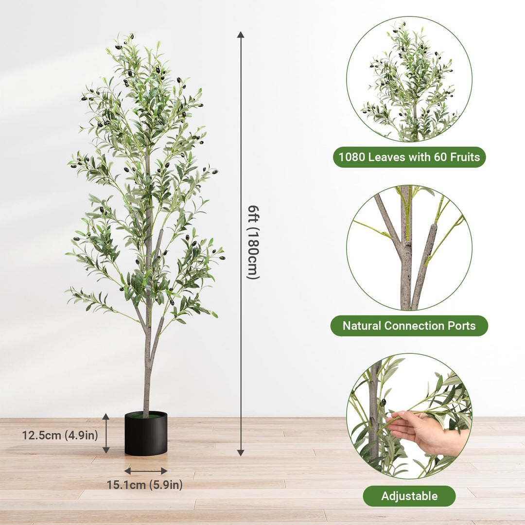 Alyvisun Faux Tree with Lifelike Olive Leaves & Stable Cement Weight Thickened Bottom Base, Green, 180cm