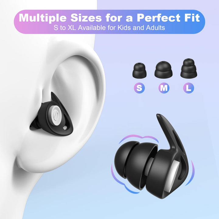 Alyvisun 2 Pair Noise Cancelling Ear Plugs for Sleep with Portable Storage Cases, Reusable Silicone Sleeping Ear Plugs and Ultra Soft Foam Earplugs in Different Sizes, Max 25dB