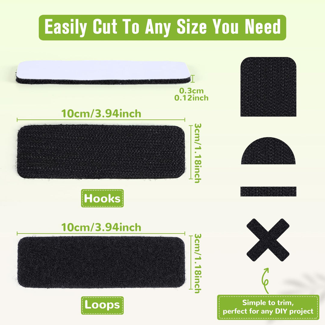 VynyQoo 12 Sets Hook and Loop Tape Self Adhesive， Durable & Removable Strong Double Sided Tape, Self Adhesive Mounting Tape for DIY Home, Office, Kitchen, Car Decoration (Black)