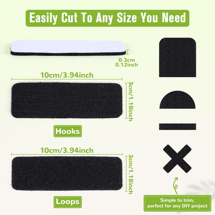 VynyQoo 12 Sets Hook and Loop Tape Self Adhesive， Durable & Removable Strong Double Sided Tape, Self Adhesive Mounting Tape for DIY Home, Office, Kitchen, Car Decoration (Black)