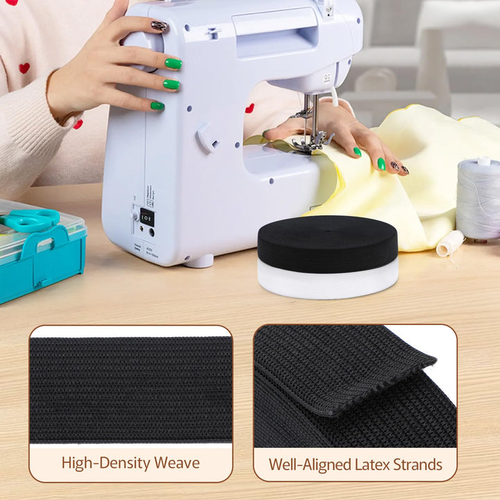 VynyQoo 25mm Elastic for Sewing, 2 Rolls 12m Long Thick Elastic Bands, White Elastic and Black Elastic for Crafts, Sewing, DIY Projects and Clothing