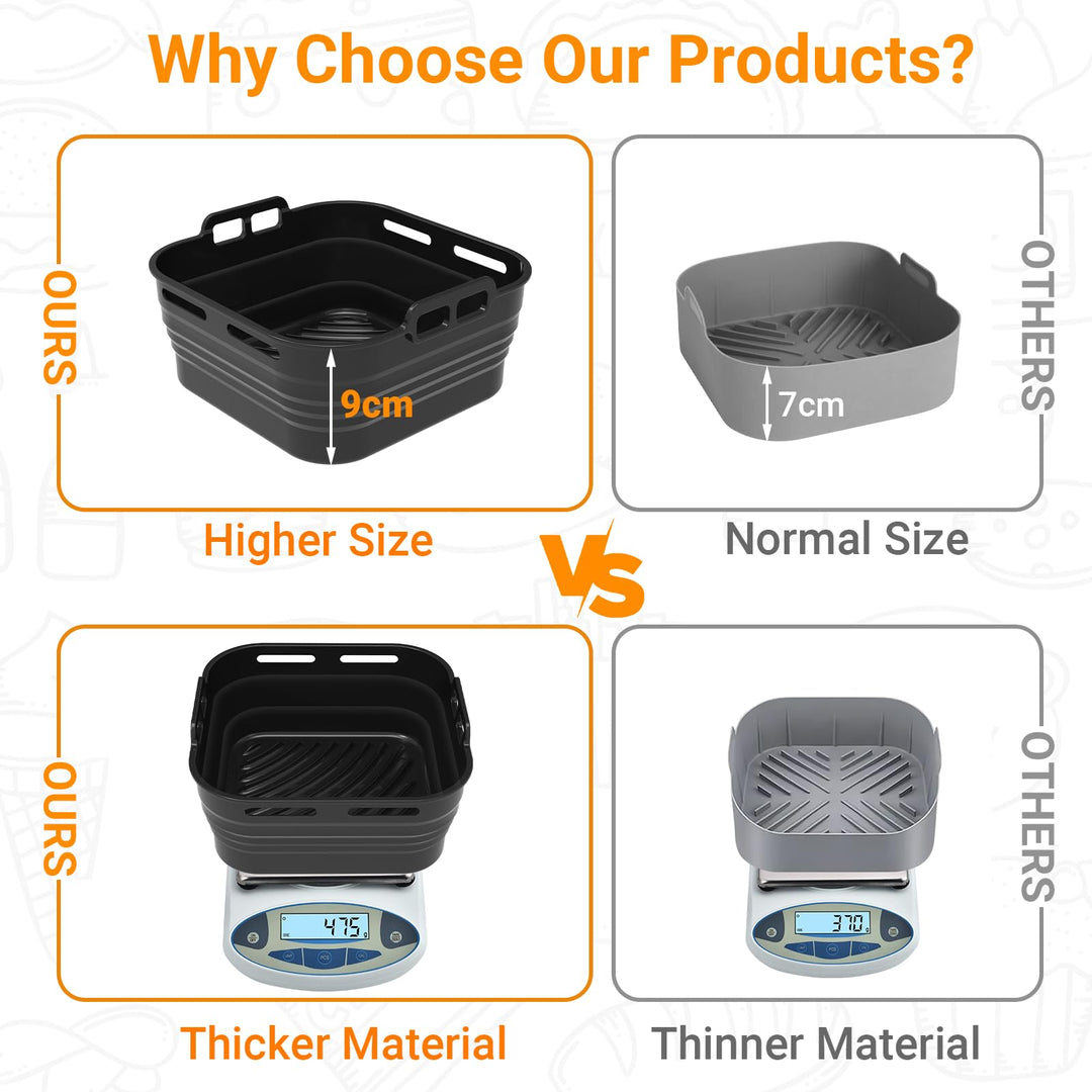 Alyvisun Silicone Oil Brush, 2PCS Airfryer Liners Foldable Baking Trays Reusable Air Fryer Rack Versatile Accessories Baskets Square Inserts for Microwave, Oven