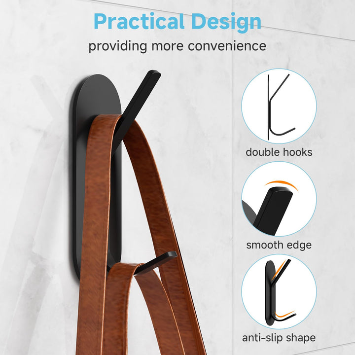 Alyvisun 5Pcs Self Adhesive Hooks, Stainless Steel Stick On Wall Hanging Hooks Heavy Duty, Strong Adhesive Sticky Hooks for Bathroom, Kitchen, Cupboard, Back of Door (Black)