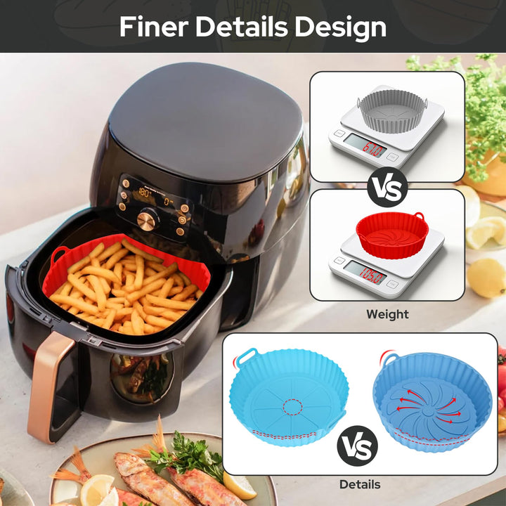 Alyvisun Air Fryer Silicone Liners, 2PCS Reusable Airfryer Basket Baking Tray Inserts Versatile Round Rack Pot for Microwave, Oven, Red+Sky Blue