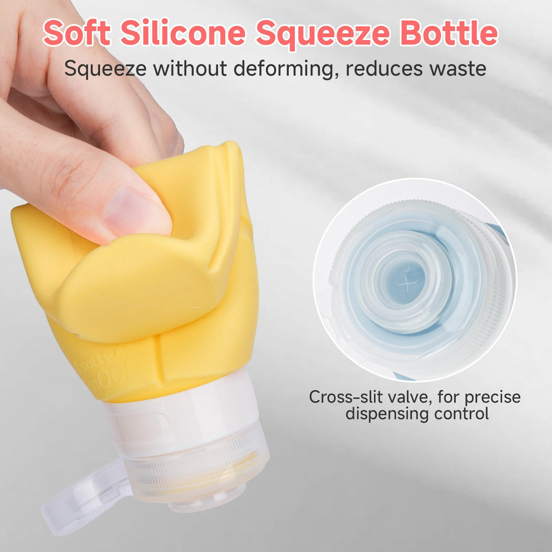 Alyvisun 14pcs Silicone Travel Bottles for Toiletries Set, 100ml Refillable Travel Bottles, 30ml Cream Jars with Scoops and Storage Bag, Leakproof Toiletry Containers for Shampoo Lotion