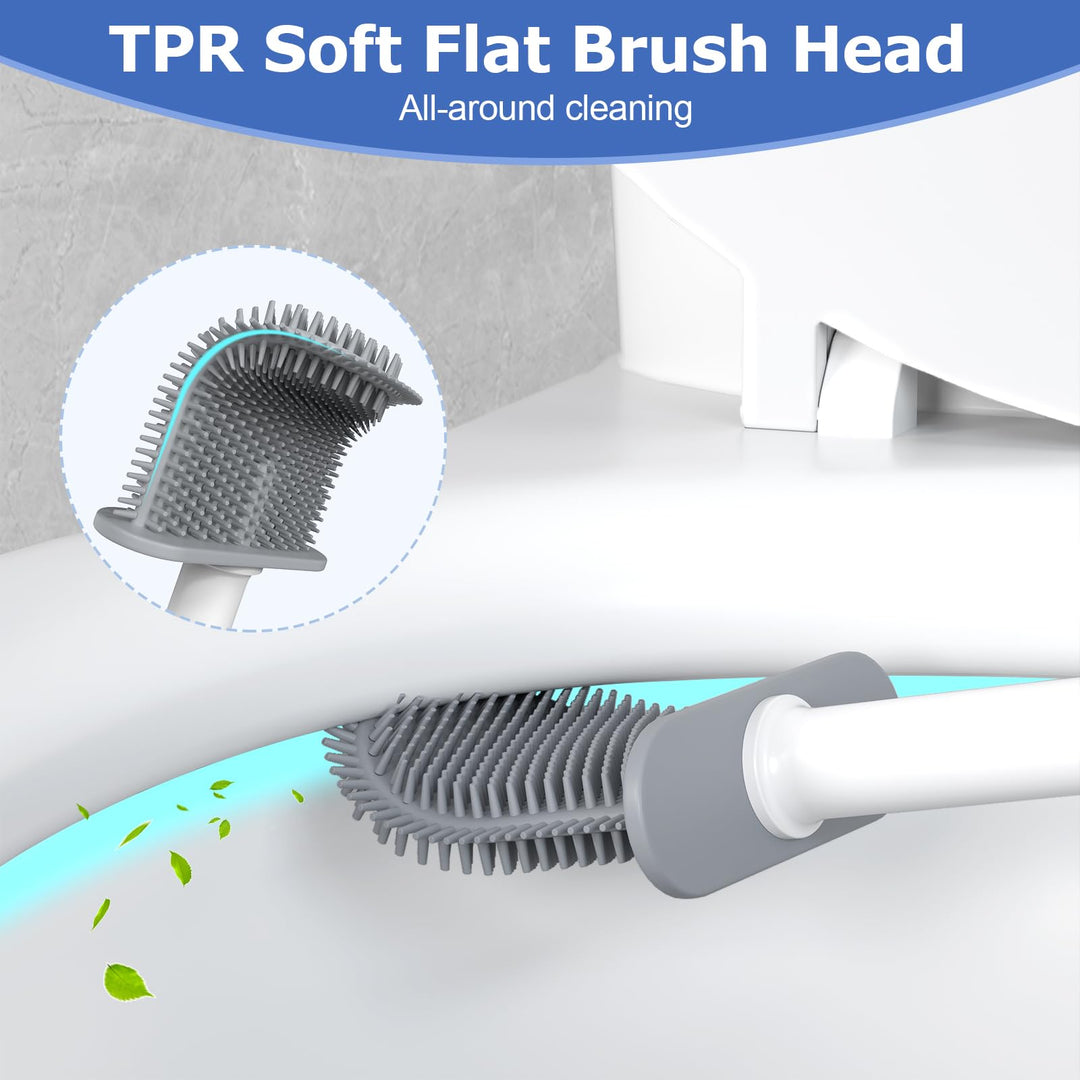 Alyvisun Silicone Toilet Brush with Holder, [Quick Drying & Deep Cleaning] Bathroom Scrubber, Non-Scratch, White, One Size