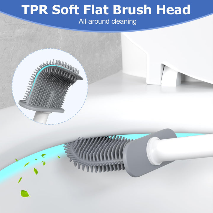 Alyvisun Silicone Toilet Brush with Holder, [Quick Drying & Deep Cleaning] Bathroom Scrubber, Non-Scratch, White, One Size