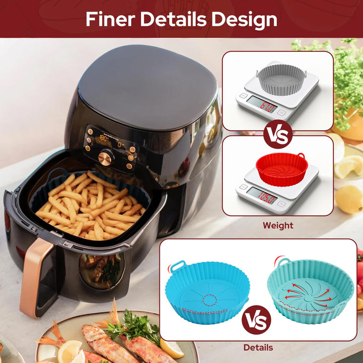 Alyvisun Air Fryer Silicone Liners, 3PCS Reusable Airfryer Basket Baking Tray Inserts Versatile Round Rack Pot for Microwave, Oven, Red+Black+Blue