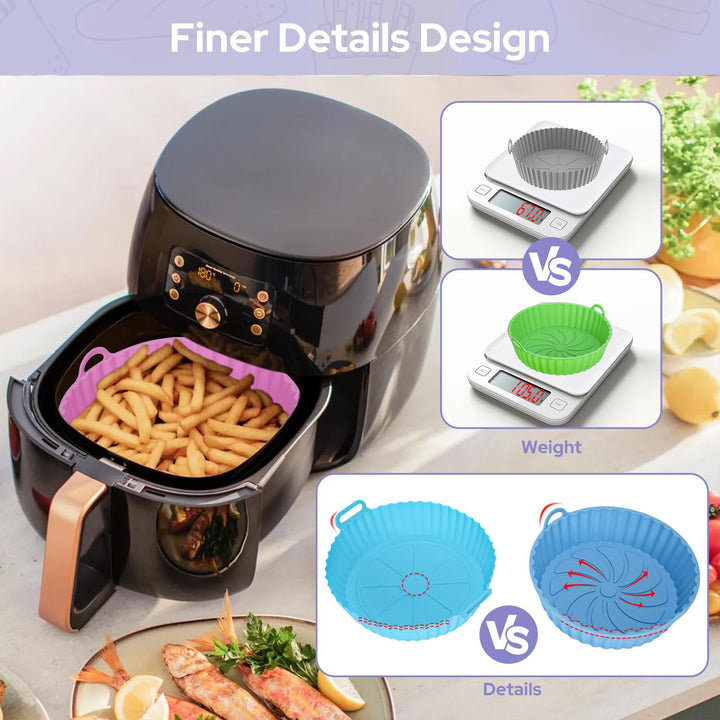 Alyvisun Air Fryer Silicone Liners, 3PCS Reusable Airfryer Basket Baking Tray Inserts Versatile Round Rack Pot for Microwave, Oven, Pink+Green+Sky Blue
