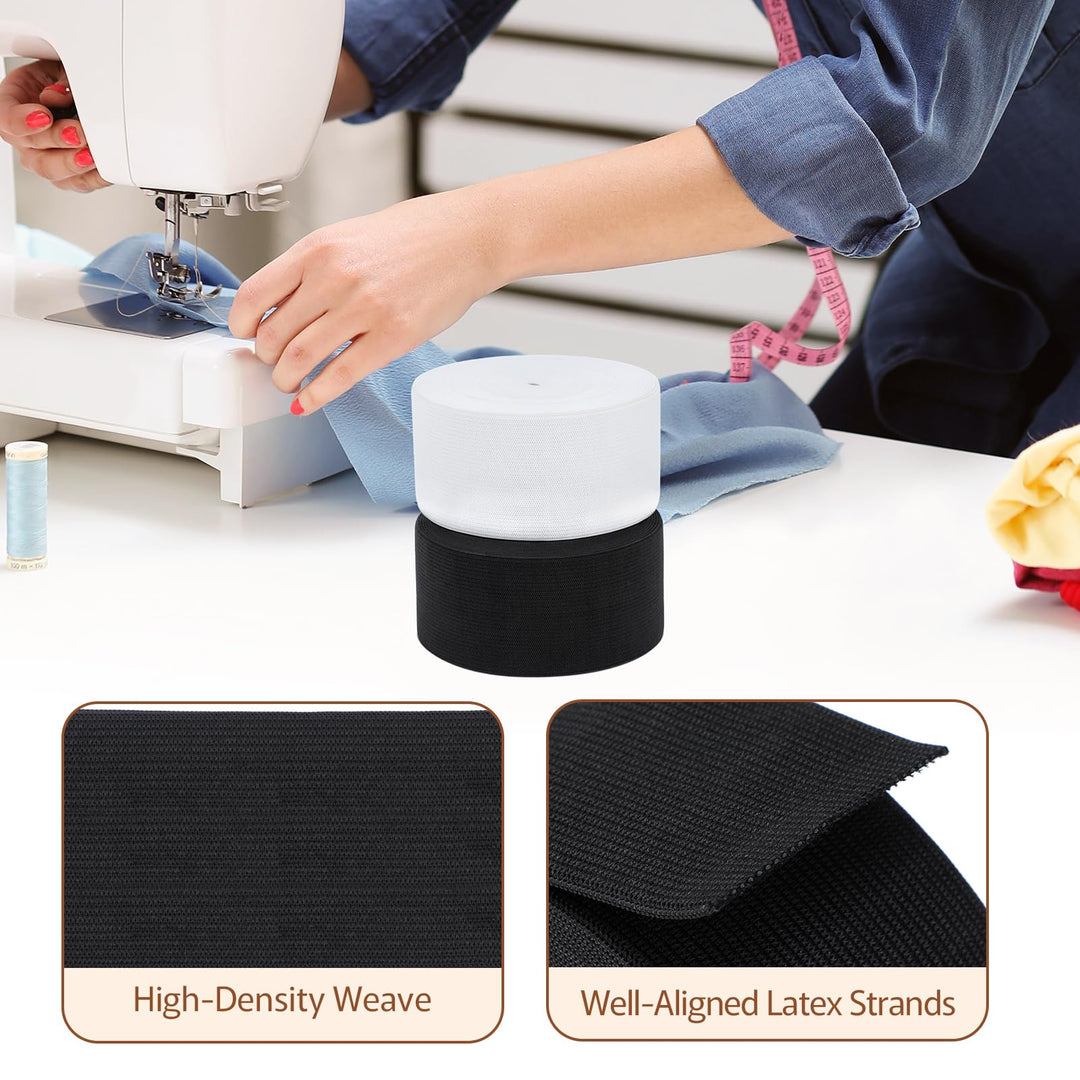 VynyQoo 50mm Wide Elastic for Sewing, 2 Rolls 8m Long Thick Elastic Bands, White Elastic and Wide Elastic for Crafts, Sewing, DIY Projects and Clothing