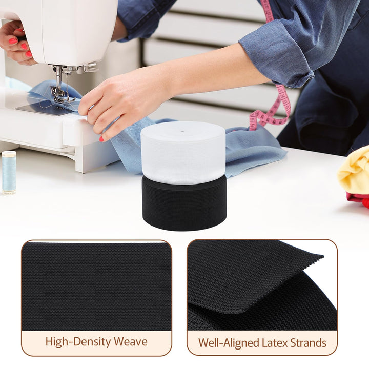 VynyQoo 50mm Wide Elastic for Sewing, 2 Rolls 8m Long Thick Elastic Bands, White Elastic and Wide Elastic for Crafts, Sewing, DIY Projects and Clothing
