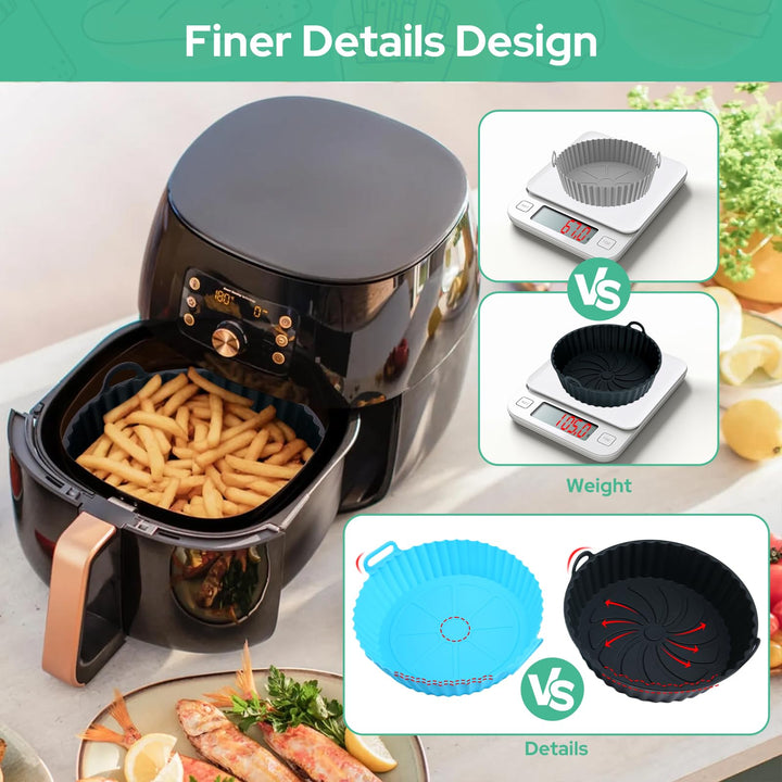 Alyvisun Air Fryer Silicone Liners, 2PCS Reusable Airfryer Basket Baking Tray Inserts Versatile Round Rack Pot for Microwave, Oven, Black