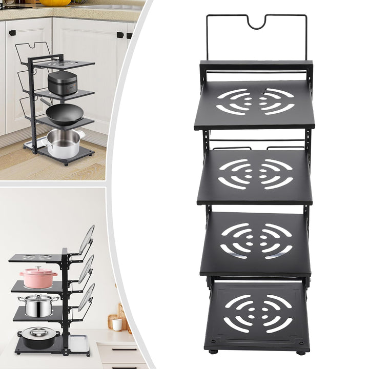 Kitchen Shelves Household Multi-layer Put Pot Rack Multifunctional Countertop Under the Sink Cabinet Kitchen Storage Racks(Black)