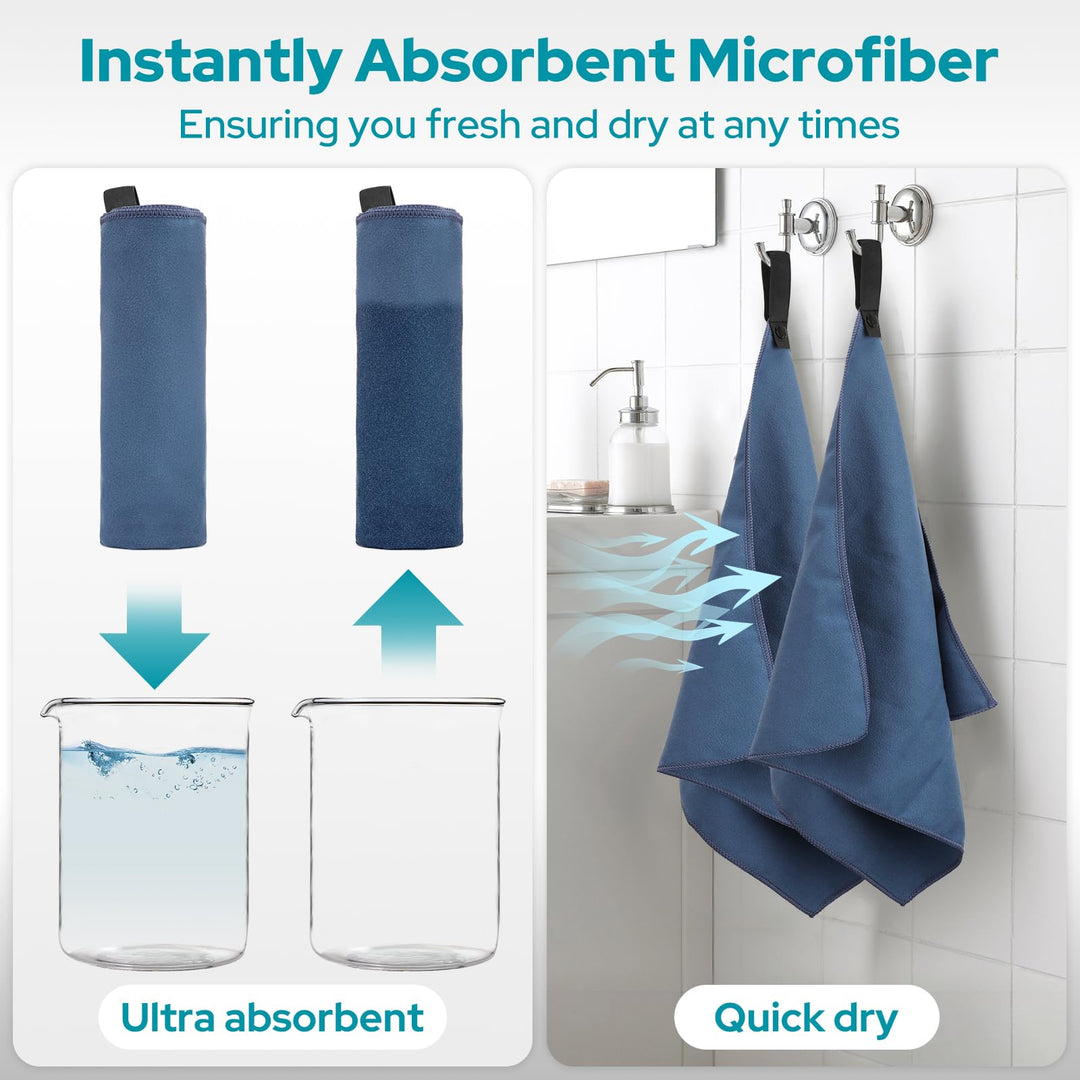Alyvisun 4Pcs Microfibre Towel Set, Quick Dry Travel Towel [Compact & Ultralight], Super Absorbent Sports Towel in 3 Sizes for Swimming Beach Running Cycling Gym Yoga - Blue