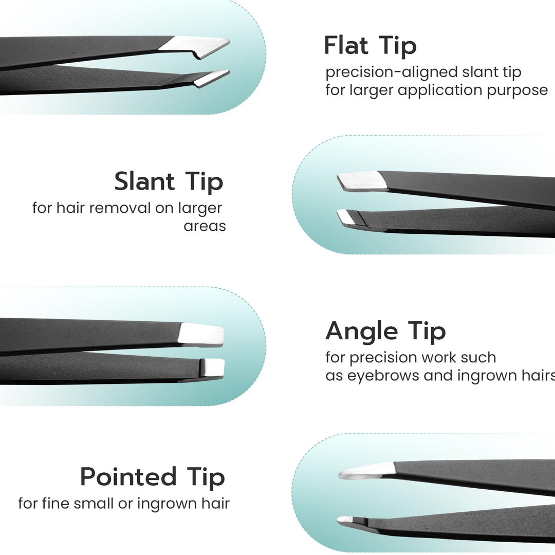 Alyvisun 5 x Professional Tweezers, Portable Stainless Steel Tweezers, Eyebrow Plucking, Textured Non-Slip Coating, Suitable for Facial Hair Removal for Women and Men (Black)